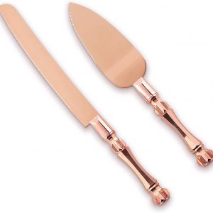 Homi Styles Wedding Cake Knife and Server Set | Rose Gold Color Premium 420 Stainless Steel Gold Plated Blades | Cake Cutting Set for Wedding Cake, Birthdays, Anniversaries, Parties