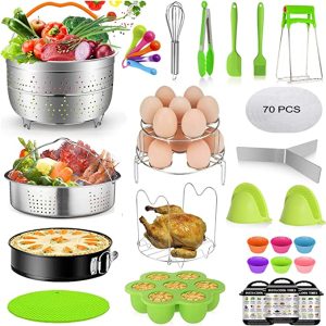 MIBOTE 98 Pcs Accessories Set for Instant Pot 5,6,8 Qt, 2 Steamer Baskets, Springform Pan, Egg Steamer Rack, Egg Bites Mold, Kitchen Tong, Silicone Pad, Oven Mitts, Cheat Sheet Magnet, and etc