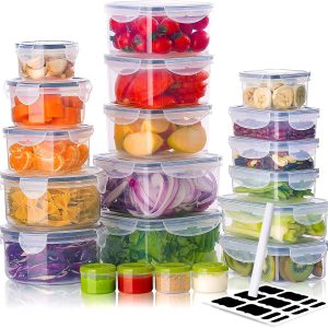 Large Plastic Food Storage Container with lid, CASA LINGO Meal Prep Airtight Containers for Kitchen and Fridge, Set of 20 Pieces Plastic Food Containers