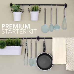 10 Piece Nylon Cooking Utensil Set with Holder, Kitchen Tools and Gadgets with Rounded Gunmetal