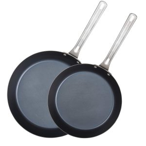 Blue Steel Carbon Steel Naturally Nonstick Fry Pan, Set 2-Pcs of 10″ & 12″
