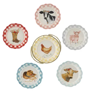 Novelty 7-Inch Plates with Rack, 7-Piece Set