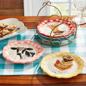 Novelty 7-Inch Plates with Rack, 7-Piece Set