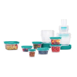 Flex and Seal Set of 21 Variety Food Storage Containers, Teal Lids