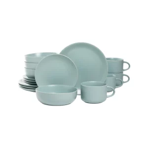 Mineral Blue Wazee Matte Stoneware Dinnerware – Set of 16