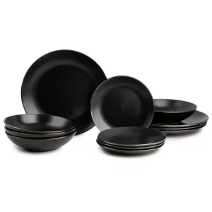 Dinnerware Black Onyx Stoneware, 12 Piece Set