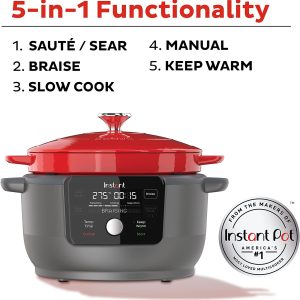 Instant Pot Precision 5-in-1 Electric Dutch Oven – Cast Iron – Red