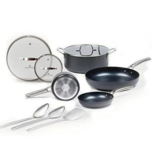 Emeril Lagasse Forever Pans, 10 Pcs Cookware Set with Lids and Utensils Black M2