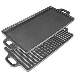 Mibote 2-in-1 Reversible 19.5” x 9” Cast Iron Griddle with Handles, Preseasoned & Non-Stick for Gas Stovetop, Oven, and Open Fire