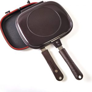HAPPYCOOKER Official, Double-Sided Frying Pan, Brown, Main Unit x 1, Silicone Gasket x 2 (Replacement), Instruction Manual and Recipe x 1, Happy Cooker Gourmet Pan, Double-Sided Grill, Grill, Regular