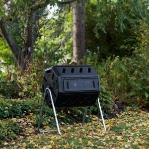 FCMP Outdoor IM4000 Dual Chamber Tumbling Composter Canadian-Made, 100% Recycled Resin – Outdoor Rotating Compost Tumbler Bin for Garden, Kitchen, and Yard Waste, Black (37 Gallon)