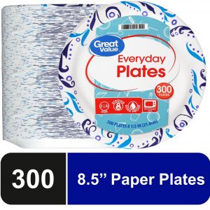 Great Value Everyday Disposable Paper Plates, 8.5″, 300 Count