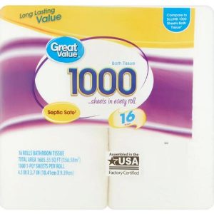 Great Value 1000 Bath Tissue Rolls, 16 Rolls